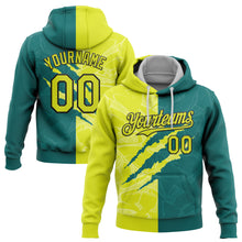 Laden Sie das Bild in den Galerie-Viewer, Custom Stitched Graffiti Pattern Neon Yellow Teal-Black 3D Scratch Sports Pullover Sweatshirt Hoodie
