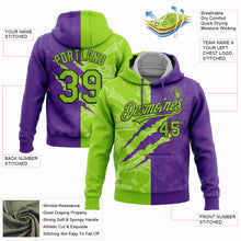 Laden Sie das Bild in den Galerie-Viewer, Custom Stitched Graffiti Pattern Neon Green Purple-Black 3D Scratch Sports Pullover Sweatshirt Hoodie
