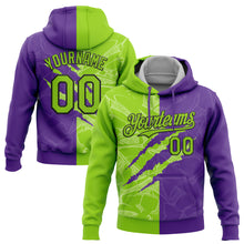 Laden Sie das Bild in den Galerie-Viewer, Custom Stitched Graffiti Pattern Neon Green Purple-Black 3D Scratch Sports Pullover Sweatshirt Hoodie
