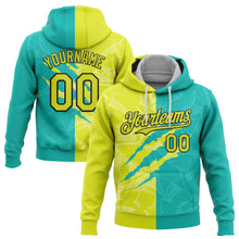 Загрузить изображение в средство просмотра галереи, Custom Stitched Graffiti Pattern Neon Yellow Aqua-Black 3D Scratch Sports Pullover Sweatshirt Hoodie