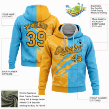 Загрузить изображение в средство просмотра галереи, Custom Stitched Graffiti Pattern Gold Sky Blue-Black 3D Scratch Sports Pullover Sweatshirt Hoodie