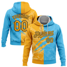 Загрузить изображение в средство просмотра галереи, Custom Stitched Graffiti Pattern Gold Sky Blue-Black 3D Scratch Sports Pullover Sweatshirt Hoodie