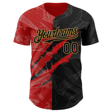 Загрузить изображение в средство просмотра галереи, Custom Graffiti Pattern Black Red-Old Gold 3D Scratch Authentic Baseball Jersey