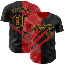 Загрузить изображение в средство просмотра галереи, Custom Graffiti Pattern Black Red-Old Gold 3D Scratch Authentic Baseball Jersey