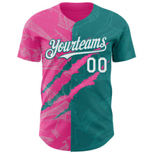 Загрузить изображение в средство просмотра галереи, Custom Graffiti Pattern White Teal-Pink 3D Scratch Authentic Baseball Jersey