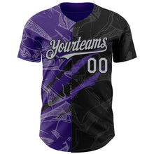 Загрузить изображение в средство просмотра галереи, Custom Graffiti Pattern Gray Black-Purple 3D Scratch Authentic Baseball Jersey