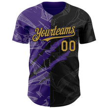 Загрузить изображение в средство просмотра галереи, Custom Graffiti Pattern Old Gold Black-Purple 3D Scratch Authentic Baseball Jersey