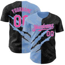Загрузить изображение в средство просмотра галереи, Custom Graffiti Pattern Pink Black-Light Blue 3D Scratch Authentic Baseball Jersey