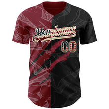 Laden Sie das Bild in den Galerie-Viewer, Custom Graffiti Pattern Vintage USA Flag Black Crimson-Cream 3D Scratch Authentic Baseball Jersey