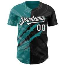 Загрузить изображение в средство просмотра галереи, Custom Graffiti Pattern White Black-Teal 3D Scratch Authentic Baseball Jersey