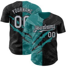 Загрузить изображение в средство просмотра галереи, Custom Graffiti Pattern Gray Black-Teal 3D Scratch Authentic Baseball Jersey