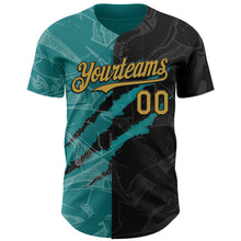 Загрузить изображение в средство просмотра галереи, Custom Graffiti Pattern Old Gold Black-Teal 3D Scratch Authentic Baseball Jersey