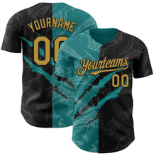 Загрузить изображение в средство просмотра галереи, Custom Graffiti Pattern Old Gold Black-Teal 3D Scratch Authentic Baseball Jersey