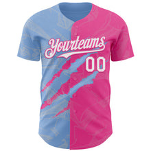 Загрузить изображение в средство просмотра галереи, Custom Graffiti Pattern White Pink-Light Blue 3D Scratch Authentic Baseball Jersey