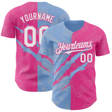 Загрузить изображение в средство просмотра галереи, Custom Graffiti Pattern White Pink-Light Blue 3D Scratch Authentic Baseball Jersey