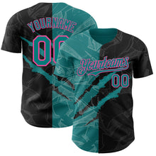 Загрузить изображение в средство просмотра галереи, Custom Graffiti Pattern Teal Black-Pink 3D Scratch Authentic Baseball Jersey