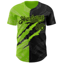 Загрузить изображение в средство просмотра галереи, Custom Graffiti Pattern Black-Neon Green 3D Scratch Authentic Baseball Jersey