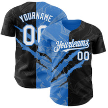 Загрузить изображение в средство просмотра галереи, Custom Graffiti Pattern White Black-Electric Blue 3D Scratch Authentic Baseball Jersey