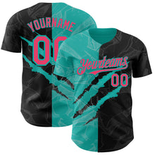 Загрузить изображение в средство просмотра галереи, Custom Graffiti Pattern Neon Pink Black-Aqua 3D Scratch Authentic Baseball Jersey