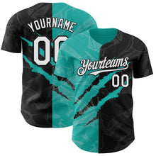Загрузить изображение в средство просмотра галереи, Custom Graffiti Pattern White Black-Aqua 3D Scratch Authentic Baseball Jersey