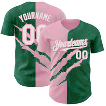 Загрузить изображение в средство просмотра галереи, Custom Graffiti Pattern White Kelly Green-Light Pink 3D Scratch Authentic Baseball Jersey