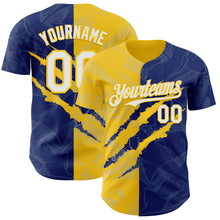 Загрузить изображение в средство просмотра галереи, Custom Graffiti Pattern White Royal-Yellow 3D Scratch Authentic Baseball Jersey
