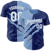 Загрузить изображение в средство просмотра галереи, Custom Graffiti Pattern White Royal-Light Blue 3D Scratch Authentic Baseball Jersey