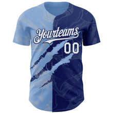 Загрузить изображение в средство просмотра галереи, Custom Graffiti Pattern White Royal-Light Blue 3D Scratch Authentic Baseball Jersey