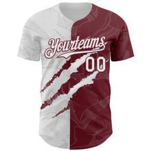 Загрузить изображение в средство просмотра галереи, Custom Graffiti Pattern White-Burgundy 3D Scratch Authentic Baseball Jersey