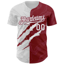 Загрузить изображение в средство просмотра галереи, Custom Graffiti Pattern White-Crimson 3D Scratch Authentic Baseball Jersey