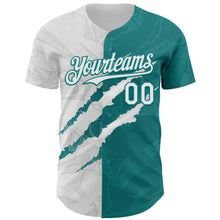 Загрузить изображение в средство просмотра галереи, Custom Graffiti Pattern White-Teal 3D Scratch Authentic Baseball Jersey