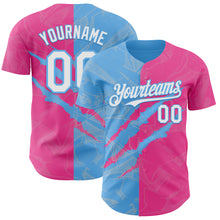 Загрузить изображение в средство просмотра галереи, Custom Graffiti Pattern White Pink-Sky Blue 3D Scratch Authentic Baseball Jersey