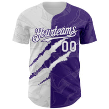 Загрузить изображение в средство просмотра галереи, Custom Graffiti Pattern White-Purple 3D Scratch Authentic Baseball Jersey