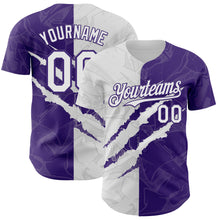Загрузить изображение в средство просмотра галереи, Custom Graffiti Pattern White-Purple 3D Scratch Authentic Baseball Jersey