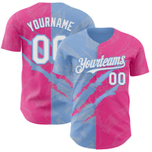 Загрузить изображение в средство просмотра галереи, Custom Graffiti Pattern White Pink-Light Blue 3D Scratch Authentic Baseball Jersey