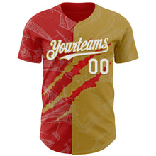 Загрузить изображение в средство просмотра галереи, Custom Graffiti Pattern White Old Gold-Red 3D Scratch Authentic Baseball Jersey