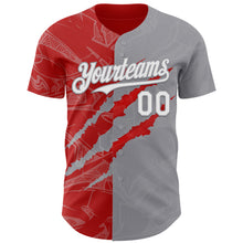 Загрузить изображение в средство просмотра галереи, Custom Graffiti Pattern White Gray-Red 3D Scratch Authentic Baseball Jersey