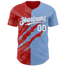 Загрузить изображение в средство просмотра галереи, Custom Graffiti Pattern White Light Blue-Red 3D Scratch Authentic Baseball Jersey