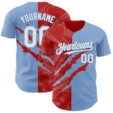 Загрузить изображение в средство просмотра галереи, Custom Graffiti Pattern White Light Blue-Red 3D Scratch Authentic Baseball Jersey