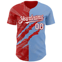 Загрузить изображение в средство просмотра галереи, Custom Graffiti Pattern White Light Blue-Red 3D Scratch Authentic Baseball Jersey