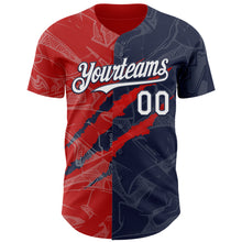 Загрузить изображение в средство просмотра галереи, Custom Graffiti Pattern White Navy-Red 3D Scratch Authentic Baseball Jersey
