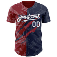 Загрузить изображение в средство просмотра галереи, Custom Graffiti Pattern White Navy-Crimson 3D Scratch Authentic Baseball Jersey