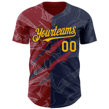 Загрузить изображение в средство просмотра галереи, Custom Graffiti Pattern Gold Navy-Crimson 3D Scratch Authentic Baseball Jersey