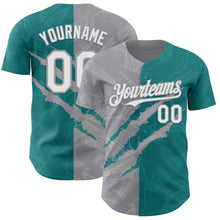 Загрузить изображение в средство просмотра галереи, Custom Graffiti Pattern White Teal-Gray 3D Scratch Authentic Baseball Jersey