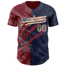 Laden Sie das Bild in den Galerie-Viewer, Custom Graffiti Pattern Vintage USA Flag Navy Crimson-Cream 3D Scratch Authentic Baseball Jersey