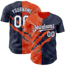 Загрузить изображение в средство просмотра галереи, Custom Graffiti Pattern White Navy-Orange 3D Scratch Authentic Baseball Jersey