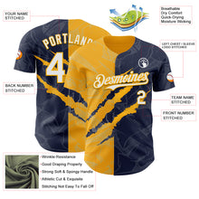 Загрузить изображение в средство просмотра галереи, Custom Graffiti Pattern White Navy-Gold 3D Scratch Authentic Baseball Jersey