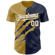 Загрузить изображение в средство просмотра галереи, Custom Graffiti Pattern White Navy-Old Gold 3D Scratch Authentic Baseball Jersey