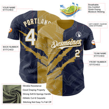 Загрузить изображение в средство просмотра галереи, Custom Graffiti Pattern White Navy-Old Gold 3D Scratch Authentic Baseball Jersey
