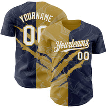 Загрузить изображение в средство просмотра галереи, Custom Graffiti Pattern White Navy-Old Gold 3D Scratch Authentic Baseball Jersey